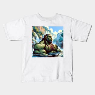 Bathing Orc Muscular Bara Art Kids T-Shirt